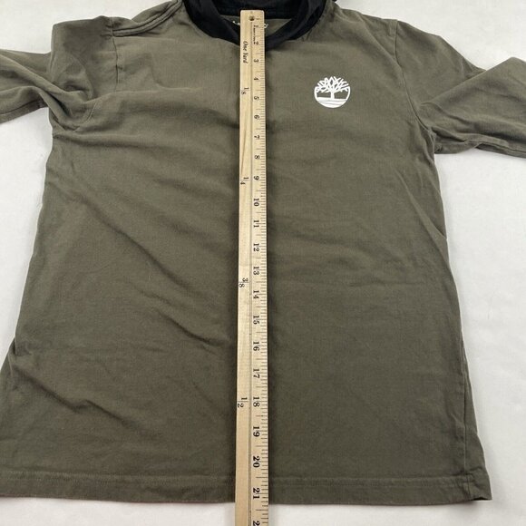 TIMBERLAND Hooded T-Shirt Youth Boys L(14/16) Long Sleeve Spellout Green Black - Picture 5 of 8